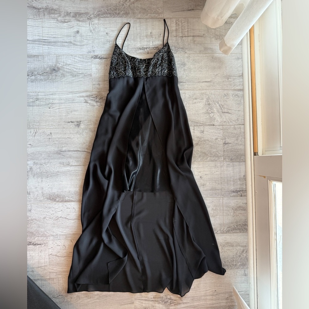 Vintage Y2K Betsy & Adam Whimsy Black Beaded Slit Flowy Maxi